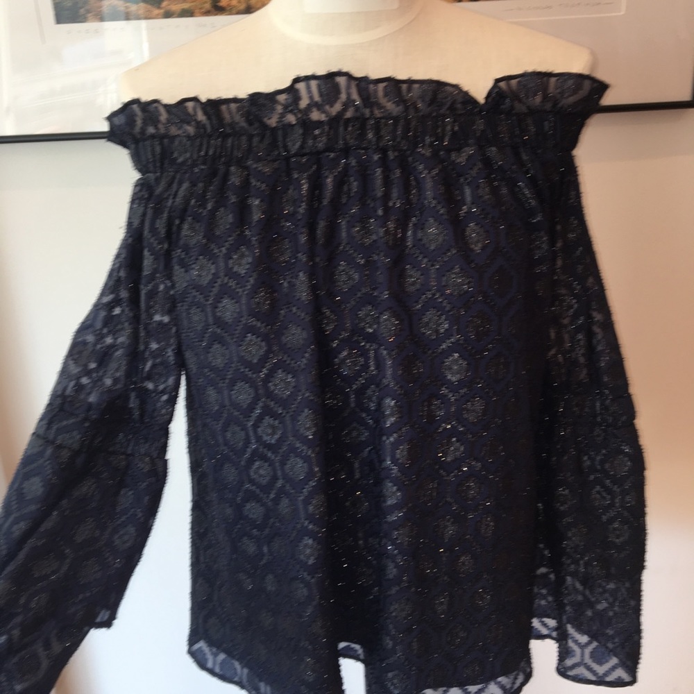 LUCKY BRAND off the shoulder sparkly blouse